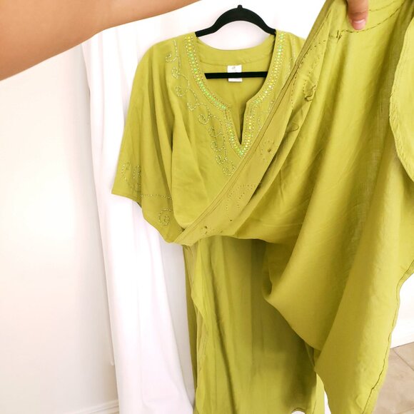 Rima Beach World Green Sequence Poncho Moo Moo Boho Relaxed Dress One Size - Picture 12 of 16